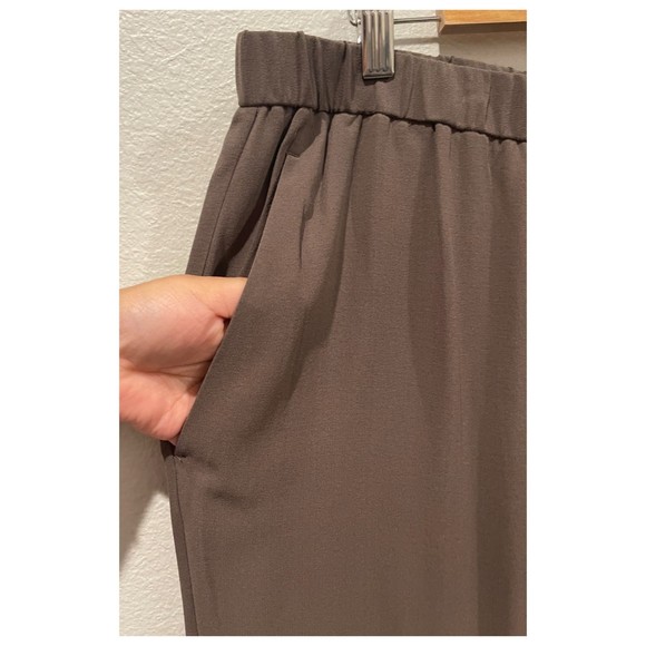 EILEEN FISHER Silk Georgette Crepe Slouchy Brown Pants - Picture 3 of 4